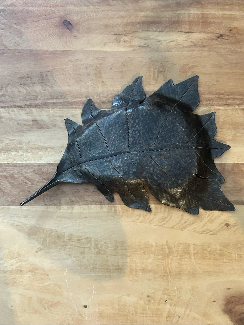 Dark Bronze Metal Oak Leaf Trinket Tray Fall Autumn Decorative